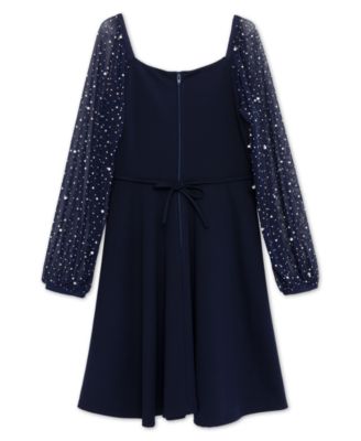 Big Girls Knee Length Long Sleeve Round Neck Dress