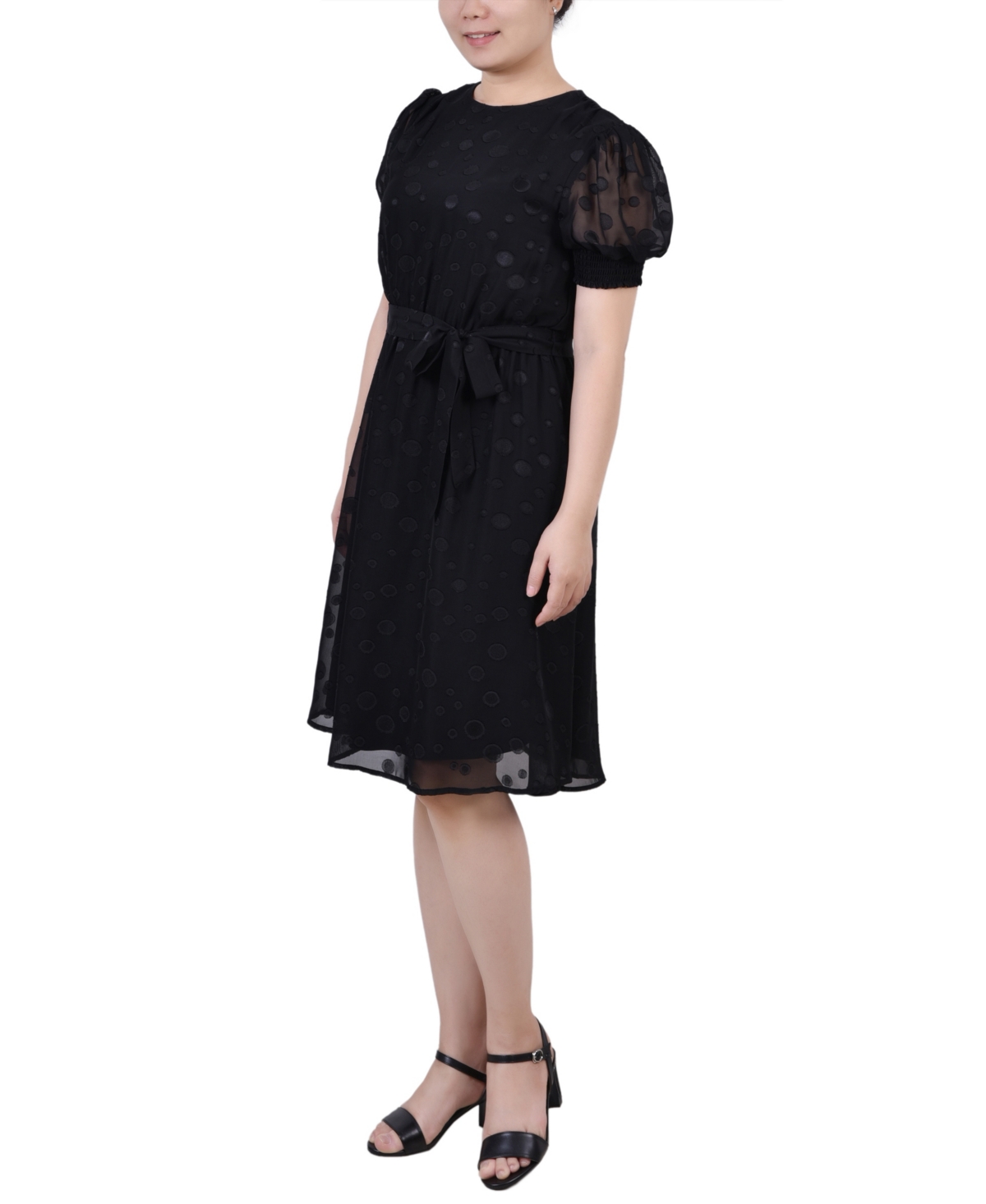 Ny Collection Petite Elbow Sleeve Swiss Dot Dress In Multi
