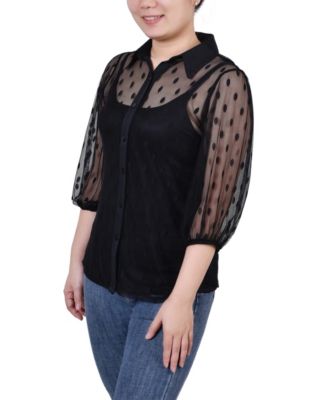 Petite Elbow Sleeve Clip Dot Top