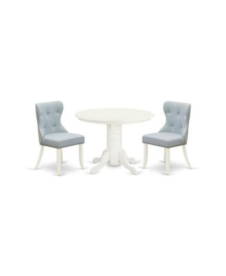 dining room table set of 2 amazing kitchen chairs with Linen Fabric Baby Blue color and a gorgeous modern dining table with Linen White color