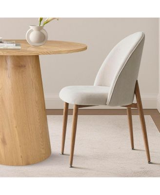 35 Inch Round Oak Veneer Dining Table Set with 2 Upholstered Chairs, Small Space Kitchen & Apartment Dining Room Furniture-Maison Boucle