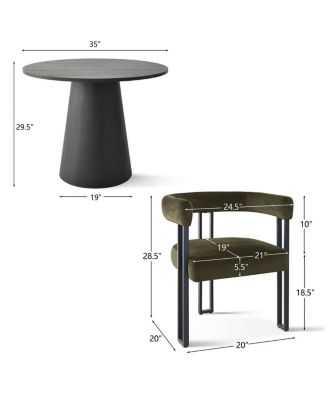 3-Piece 35 Inch Round Dining Table Set with 2 Velvet Chairs, Space-Saving Kitchen & Dining Room Furniture for Small Spaces