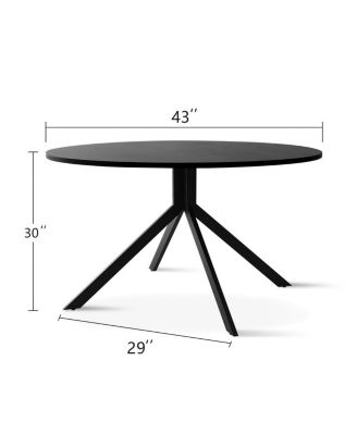 5-Piece Black Dining Set with 43 Inch Round Table & Faux Rattan Chairs, Modern Kitchen & Small Dining Room Furniture for Apartments