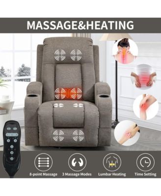 Power Lift Recliner Chair with Heat & Massage, USB Port & Cup Holders, Grey Electric Massage Chair for Seniors-Maison Boucle