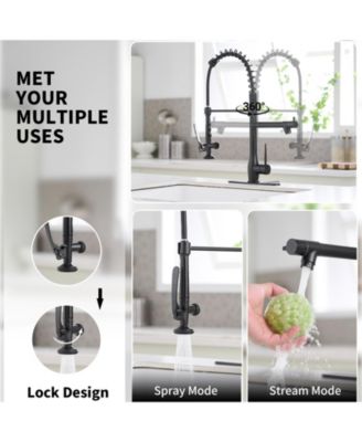 Spring Single-Handle Pull Down Sprayer Kitchen Faucet, Commercial High Goosenck Kitchen Sink Faucet in Brushed Nickel