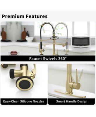 Spring Single-Handle Pull Down Sprayer Kitchen Faucet, Commercial High Goosenck Kitchen Sink Faucet in Brushed Nickel