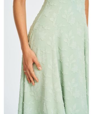 Women Magda Mint Green Deep V Neck Halter A-line Midi Dress