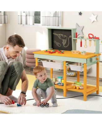 Wooden Kids Workbench Toy with Tools, Blackboard, and Storage for Ages 3–8
