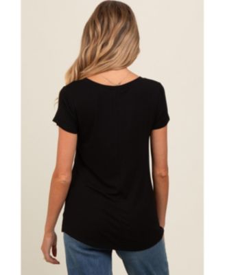 Maternity Black Basic V-Neck Short Sleeve Top
