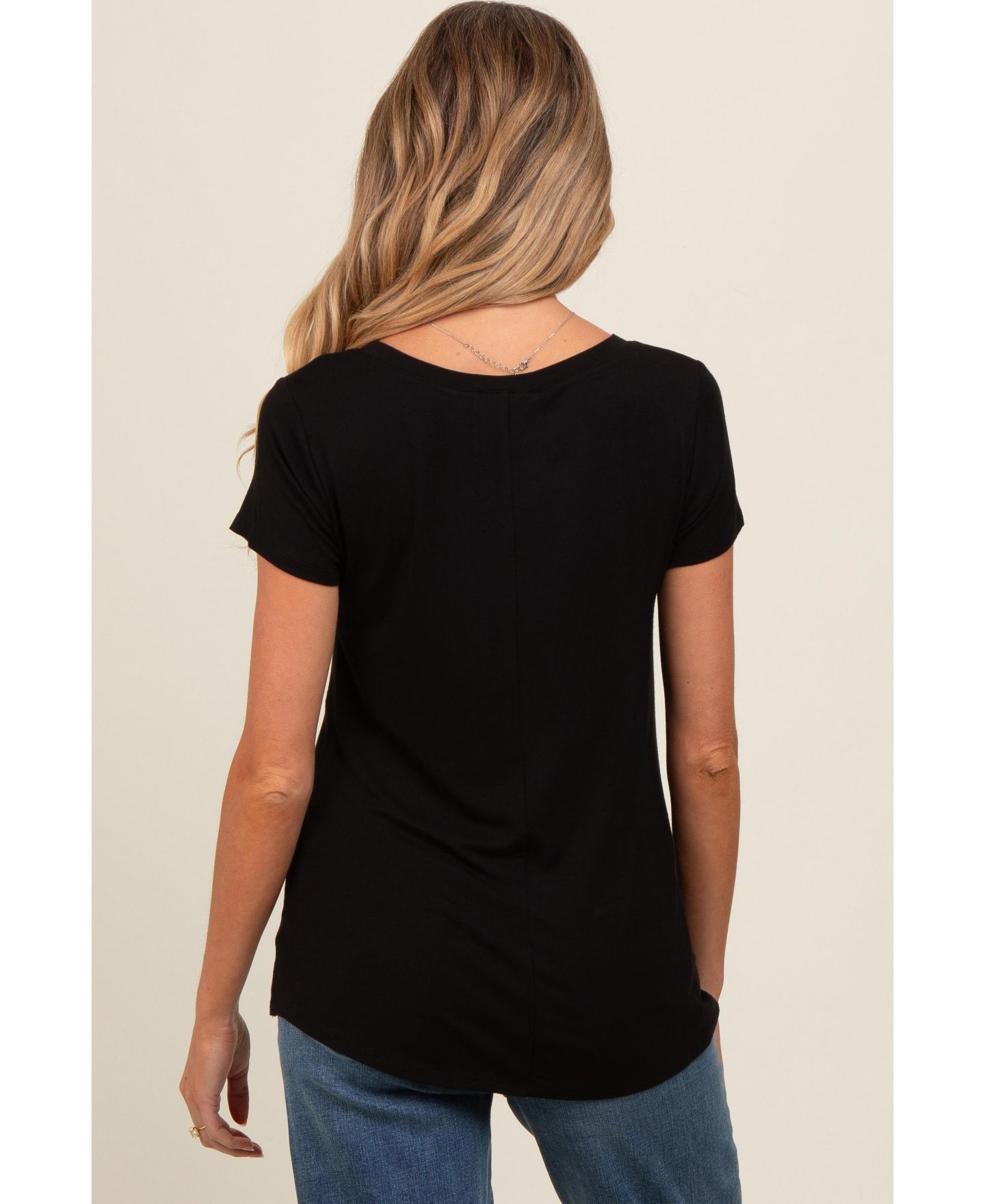 Женский базовый топ Pinkblush с V-образным вырезом и коротким рукавом, Black, цвет: Чёрный — фото 3