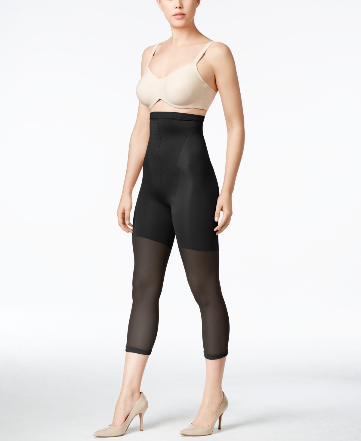 Women's Super High Power Tummy Control Footless Capri, also available in extended sizes - Black
