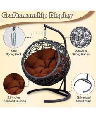 Cat Swing Bed with Stand & Cushion, Cat Egg Chair with Rattan Wicker Appearance, Indoor Hanging Swinging Cat Bed for Cats, Small Dogs, and Small Animals, Brown