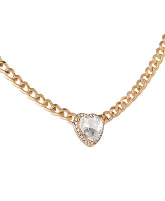 Gold-Tone Heart Pendant Necklace & Crystal Stud Earring Set