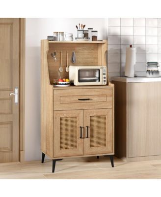 Coffee Bar Cabinet w/Pegboard Storage Drawer & Adjustable Shelf Buffet Sideboard