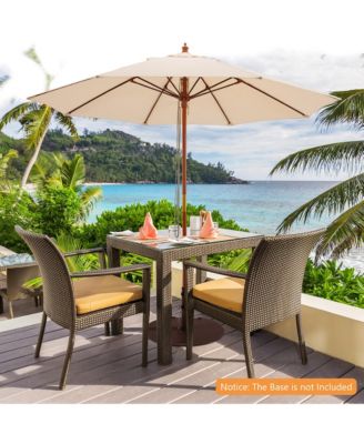 9.5 FT Patio Rope Pulley Wooden Umbrella Market w/Fiberglass Ribs Outdoor