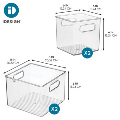 Plastic Fridge Bins with Handles, 4 Pack, Clear, Made in USA