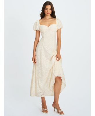 Women Pandora White Bubble Sleeve Backless Maxi Dress