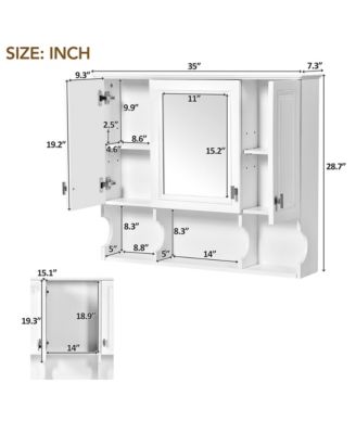 35'' x 28'' Wall Mounted Bathroom Medicine Cabinet with Mirror & Open Shelves