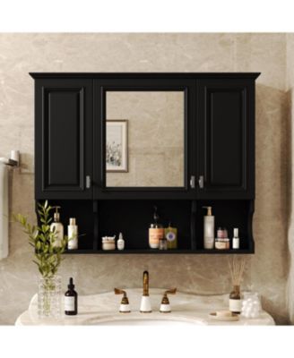 35'' x 28'' Wall Mounted Bathroom Medicine Cabinet with Mirror & Open Shelves