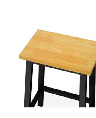 Solid Wood Bar Stools, Set of 2, 25.6" High with Footrests, Farmhouse Style Kitchen Counter Height Chairs