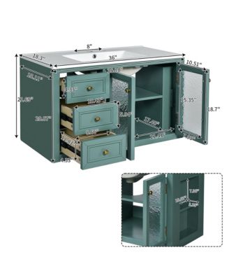 36" Wall Mounted Bathroom Vanity with Ceramic Sink and 3 Drawers, Solid Wood Frame