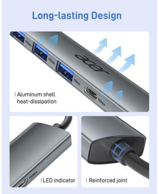 USB-C Hub 10Gbps, USB 3.2 Gen 2 Adapter with 3 USB-A & 1 USB-C Ports