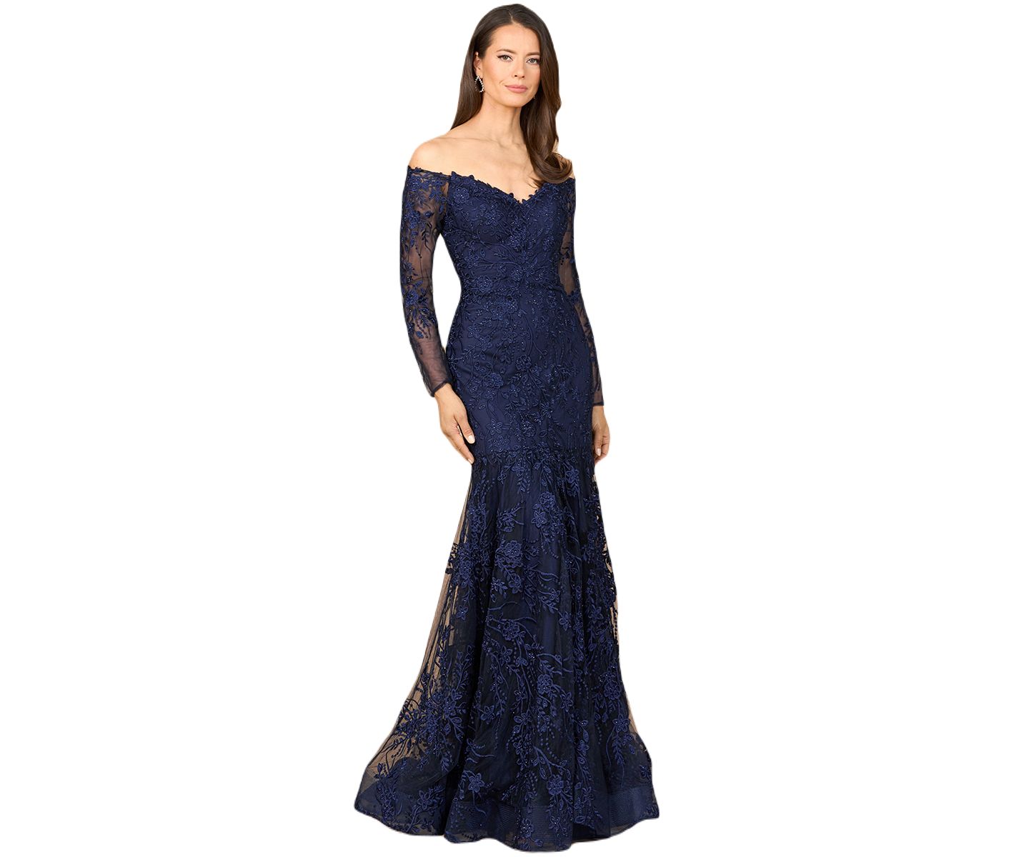 Женские платья Lara Off Shoulder Long Sleeve Mermaid Gown, цвет: Тёмно-синий — фото 1