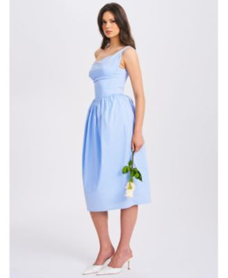Women Reina Blue Drop Waist Corset Midi Dress