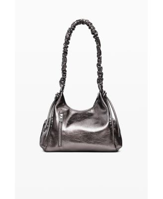Women's Metallic medium 3D logo bag with ruched handle