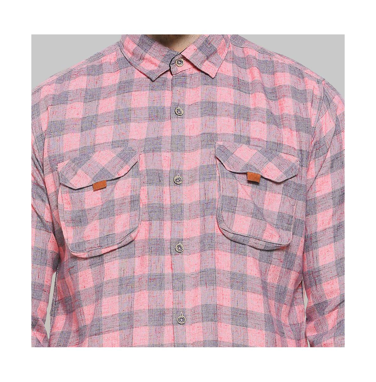 Campus Sutra Men's Blush Pink & Moon Grey Tartan Plaid Shirt