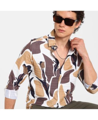 Men's Taupe Brown & Beige Abstract Tulip Shirt