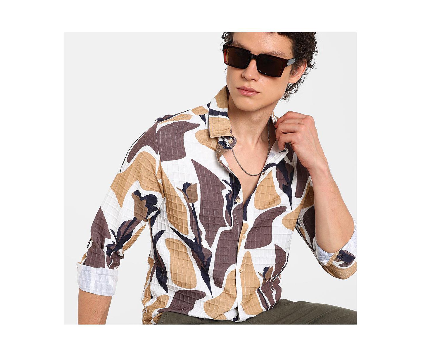 Мужская рубашка Cahoot Campus Sutra Taupe Brown & Beige Abstract Tulip, цвет: Коричневый — фото 5