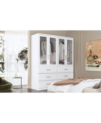 2-Door 3-Drawer Wardrobe with Tempered Glass – Bedroom Closet Armoire