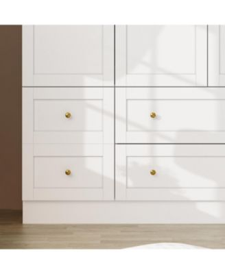 Simple white 4-door 6-drawer wardrobe with large capacity, bedroom Armoire, Closet