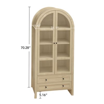 70" Tall Arched Pantry Cabinet with Adjustable Shelves for Kitchen or Living Room