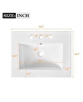 24" Bathroom Vanity Cabinet with Ceramic Sink Combo and 2 Drawers, Solid Wood Frame