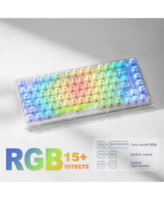 X75 82 Key Hot Swappable Mechanical Keyboard with Transparent Keycaps, 75% Layout Gasket Mount RGB Backlit Crystal White Switch, Wired