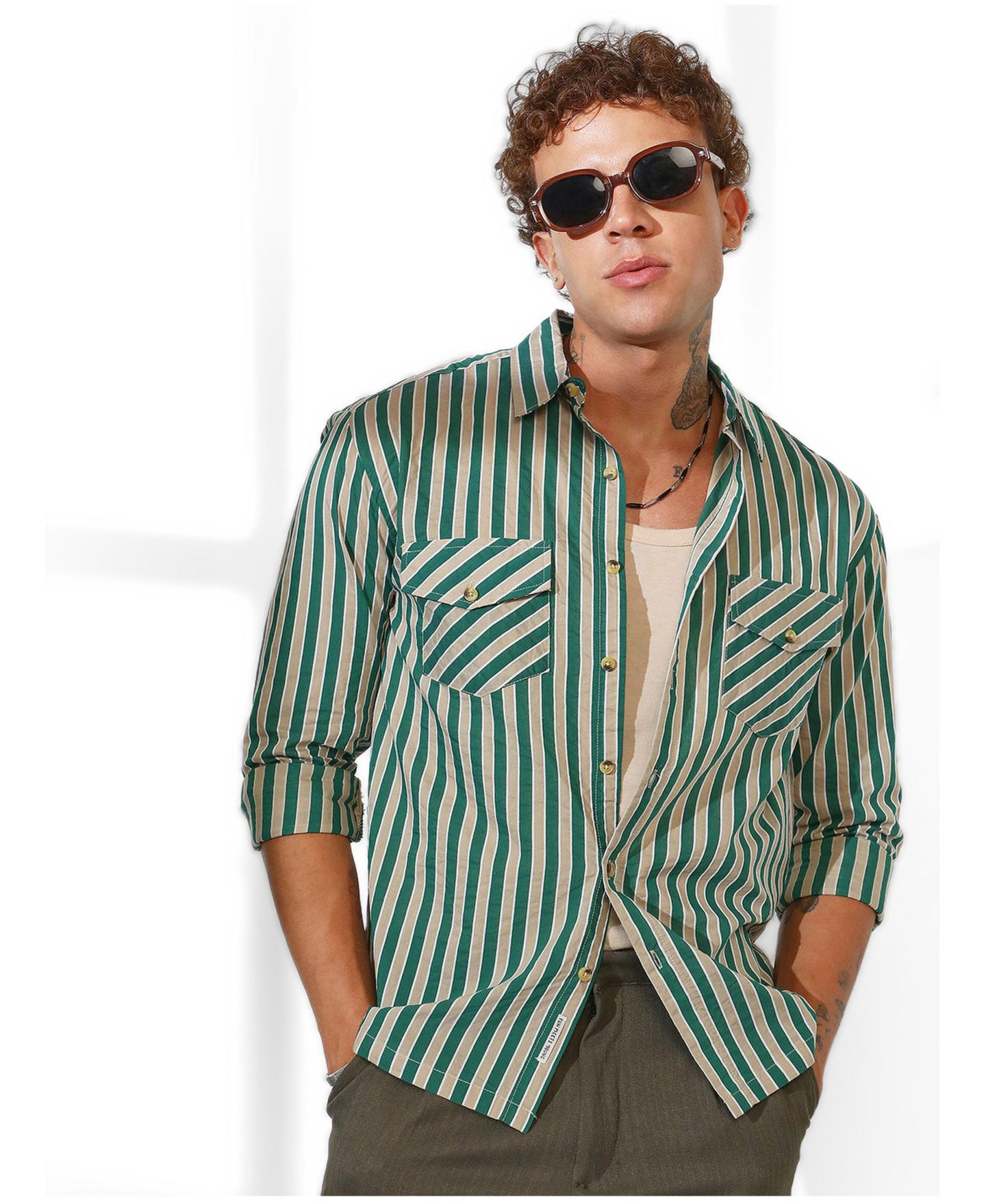 Мужская рубашка Cahoot Candy Striped Oversized, цвет: Зелёный — фото 1