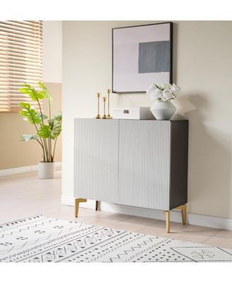 Arvo Modern Console Table – Textured Front with Black Frame & Gold Legs, Sculptural Entryway Sofa Storage Sideboard