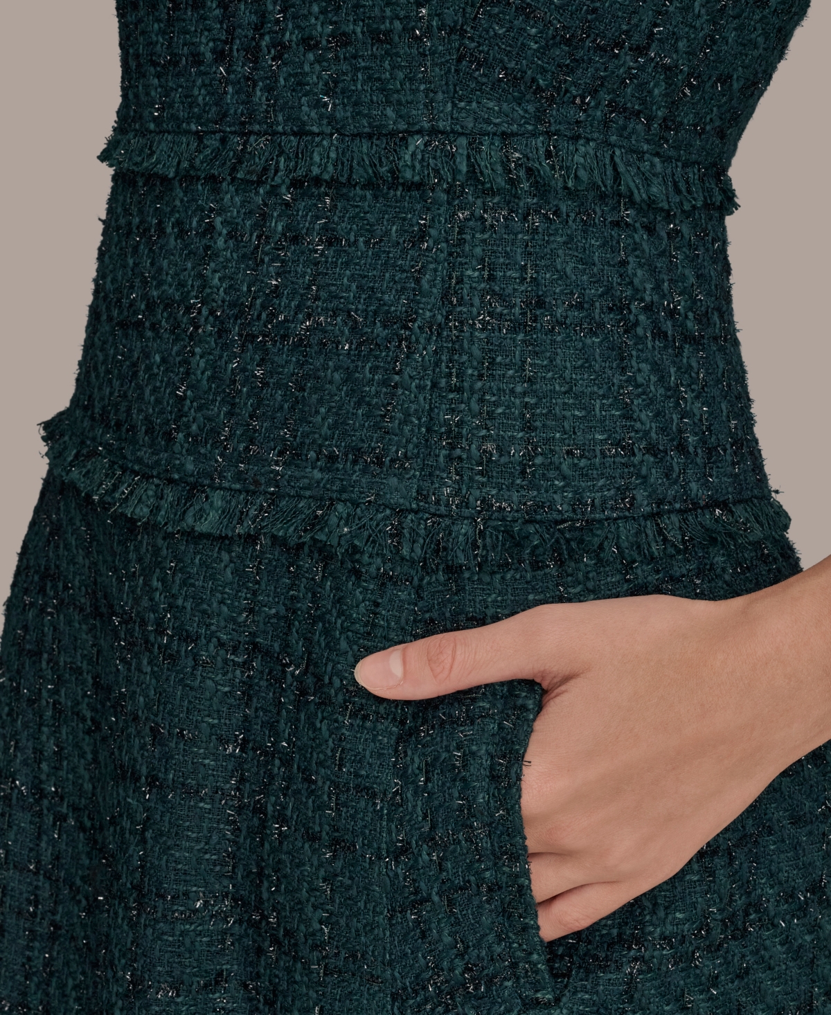 Donna Karan New York Metallic Tweed Midi Dress In Green