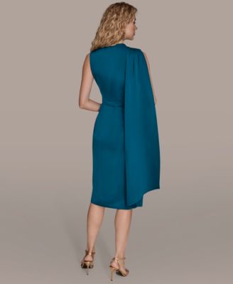 Women's Pleated Satin Scarf Sheath Midi Dress