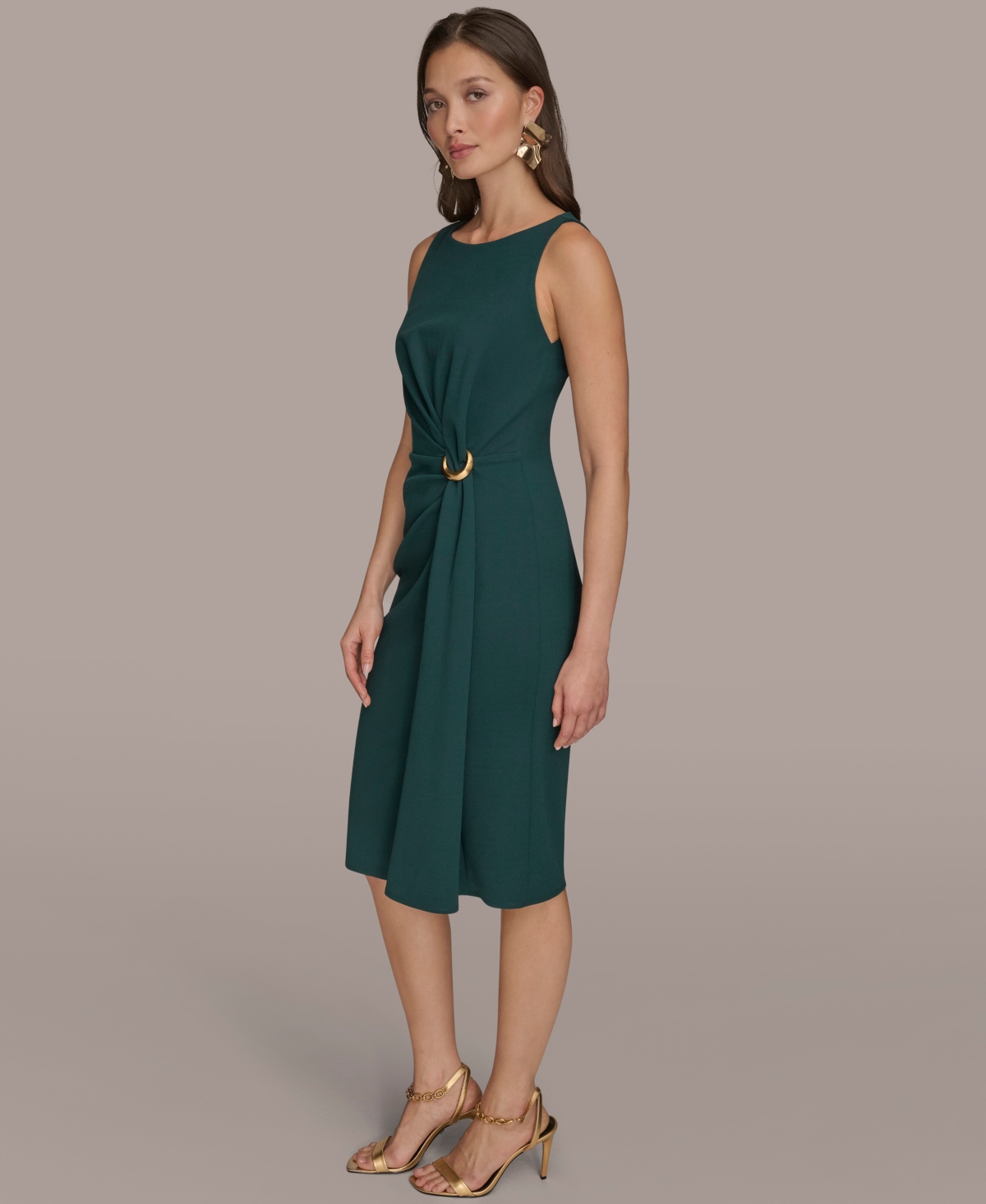 Donna Karan Ruched Crepe Sheath Dress In Green