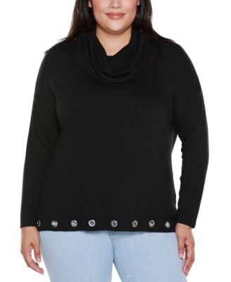 Plus Size Hacci Cowl Neck Knit Top