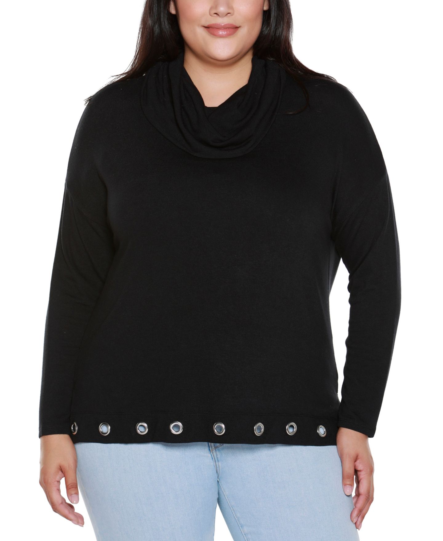 Женский топ Belldini Plus Size Hacci Cowl Neck Knit, цвет: Чёрный / Серебристый — фото 1