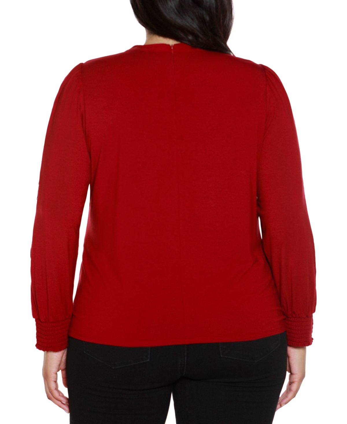 Belldini Plus Size Slit-sleeve Keyhole Knit Top In Red