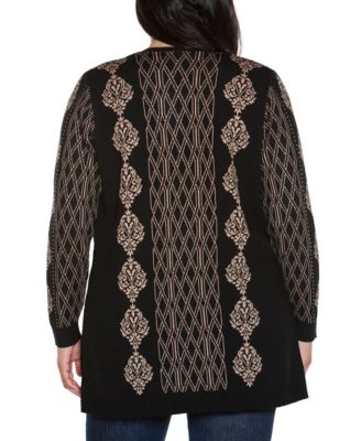 Plus Size Lurex Jacquard Open-Front Cardigan Sweater
