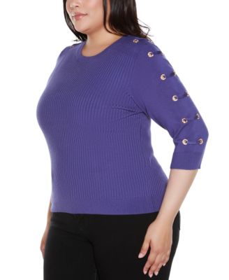 Plus Size Grommet-Trim Ribbed Sweater