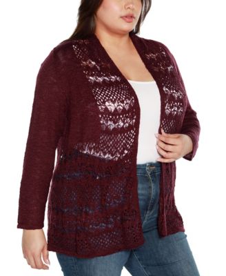 Plus Size Open-Front Pointelle-Trim Cardigan Sweater