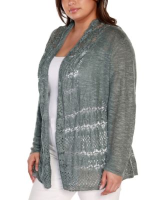 Plus Size Open-Front Pointelle-Trim Cardigan Sweater