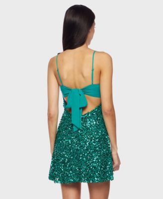 Juniors' Sequined V-Neck Short Dress